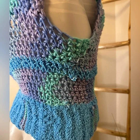 Multicolor Made by Hand Crochet Knit Women Top Small/Medium - Picture 3 of 7